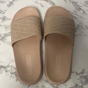 Nautica Women’s Pink Cardamon Logo Embossed Round Toe Slide Sandals Size 8
